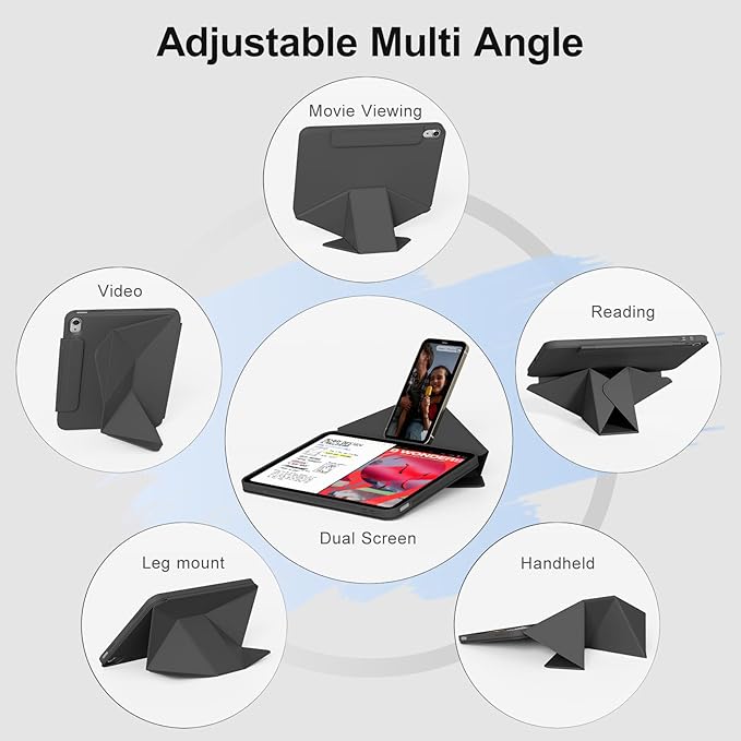 for iPad A16 Case 11th Generation 11 Inch 2025 for iPad 10th Generation Case 10.9 Inch 2022 with Pencil Holder Folio Stand Cover Clear Back Magnetic Attachment Multi Angles Black