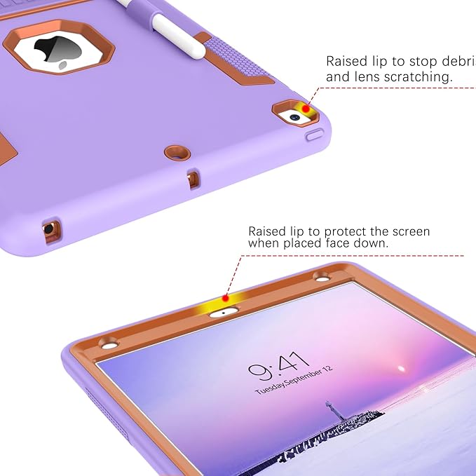BENTOBEN for iPad 9th Generation Case iPad 8th Generation Case iPad 7th Gen Case iPad 10.2 2021/2020/2019 Case 3 in 1 Heavy Duty Rugged Protective Cover with Stand Pen Holder Purple/Brown