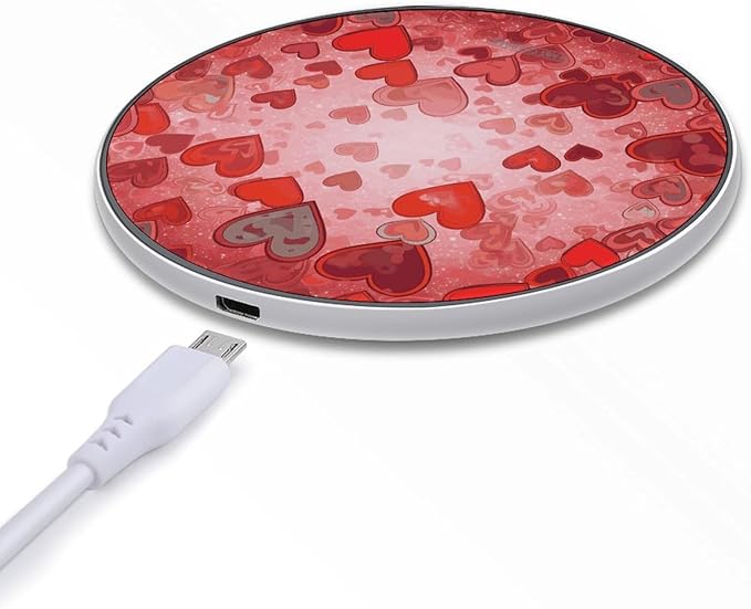 Love Heart Shape Wireless Charger Fast Wireless Charging Pad with USB Cable 10W Anti-Slip Magnetic Wireless Charger Portable Slim Charger Puck Travel Charging Station