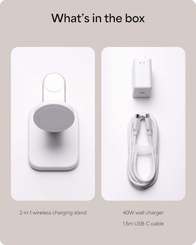 Mophie 2-in-1 Wireless Charging Stand - Qi2-Certified MagSafe Charger for iPhone &amp Apple Watch – Fast Charging Station with Adjustable Phone Stand &amp Cable Management – Up to 15W Power