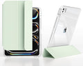 Slim Case for iPad Pro 11 Inch 4th/3rd/2nd Generation (2022/2021/2020) Clear Case with Pencil Holder Slide to Separate Auto Sleep/Wake Detachable Trifold with Stand Leather Cute Cover (Green)