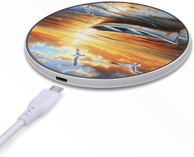 Sea and Boats Sunset Wireless Charger Anti-Slip Wireless Charging Pad Slim Charger Mat for Men Women