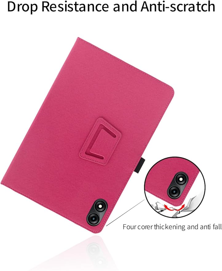 for TABWEE T60 Pro/VekfulPC T60 Pro 13.4 Inch Android Tablet CaseBOVUGAC Folding Stand Protective Cover with Pencil Holder and Wrist StrapFull Protection Premium PUScratch Resistant(Rose Red)