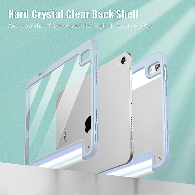 Mektron Printed Case for iPad mini 7 (A17 Pro) 2024/ Mini 6 2021 iPad mini 7th/6th Generation 8.3-inch Liquid Retina Display Cover Buit in Pencil Holder with Clear Back Shell Blue Striped