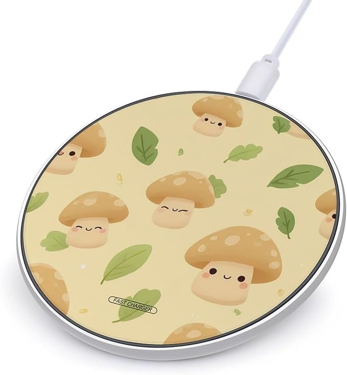 Mushroom Leaves Fast Portable Charger 10W Funny Graphic Phone Charging Pad with USB Cable