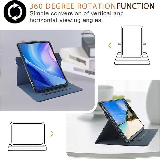 Case Compatible with Apple iPad Air 11-inch(M2) 2024/iPad Air 4/5th 2020/2022 10.9 Tablet PU Leather Business Cover for ipad Air5 /Air4/Pro 360 Rotating Cases Auto Wake/SleepDark Blue