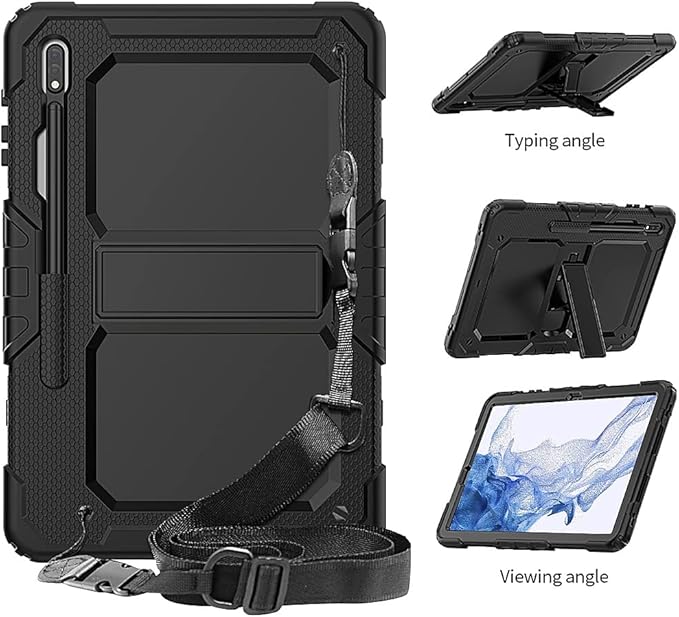 SaharaCase - Defense Series Case Cover for Samsung Galaxy Tab S8 (2022) [Shockproof Bumper] Rugged Full Screen Protection Integrated Kickstand Antislip Cover - Black