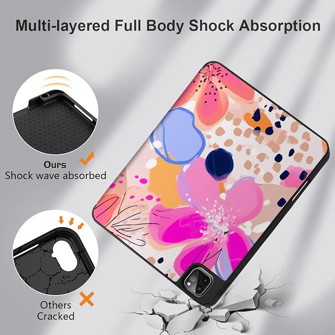 DONGKE Case for iPad Pro 12.9 inch 6th Generation 2022 Built-in Pencil Holder + Trifold Stand + Auto Wake/Sleep + Protective Cover for iPad Pro 12.9 5th/4th/3rd Gen - Floral Artistic