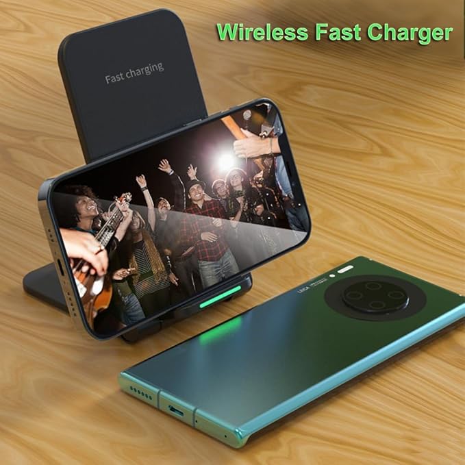IHAO Ultra-Slim 15W Fast Wireless Charging Stand QC3.0 Portable Charger with Smart Protection Foldable Design 15W Lightning-Fast Charging with QC3.0 Technology