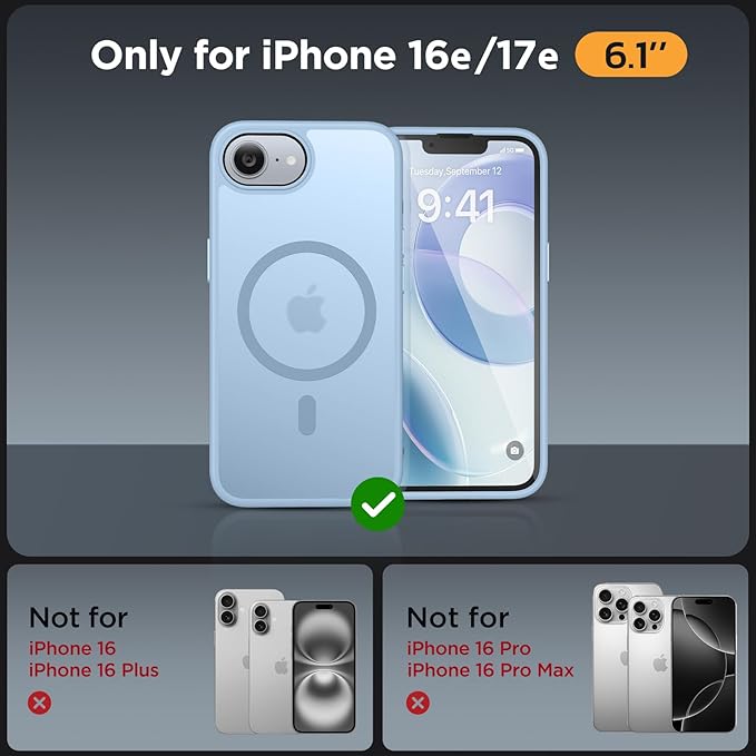 Miracase for iPhone 16e case &amp iPhone 17e Case for MagSafe [with 2×9H+ Screen Protectors] TOP Military-Grade Protection Shockproof with Velvet Touch for iPhone 16e/17e Phone Case 6.1 Light Blue