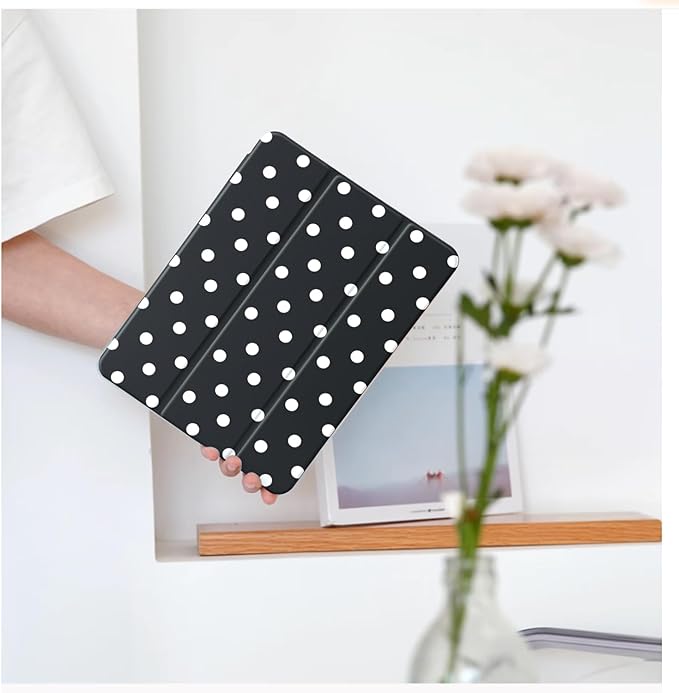 Cute Polka Dot for iPad Air 13 Inch Case M3 2025/M2 2024 with Pencil Holder Auto Sleep/Wake Black Leather Clear Acrylic Back Cover