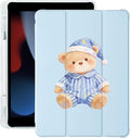 Cute Kawaii Bear for iPad 5th/6th Generation Case with Pencil Holder Auto Sleep/Wake Blue Leather Soft TPU Back Cover for iPad 9.7 Inch