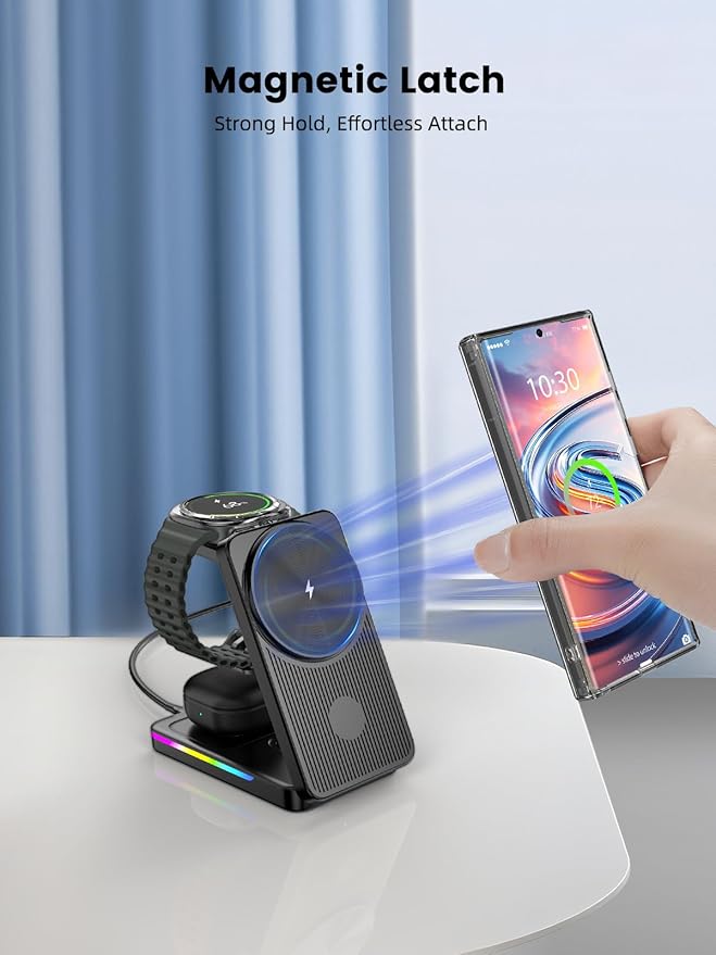Wireless Charger for Samsung 3 in 1 Charging Station for Samsung - Magnetic Android Charging Station for Galaxy S26 Ultra/Z Fold/Flip &amp Buds4 Pro - Nightstand Organizer &amp Bedside Charger for