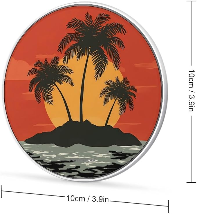 Island Palms Tree Sunset Fast Portable Charger 10W Funny Graphic Phone Charging Pad with USB Cable