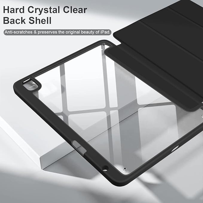 Batianda Hybrid Case for 11-inch iPad Air 2024 M2 Chip/iPad Air 5th/4th 10.9 inch [Built-in Pencil Holder] Shockproof Cover with Clear Back Shell TPU BumperBlack
