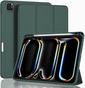 ZryXal New iPad Pro 13 Inch Case (M5) 2025 / (M4) 2024 with Pencil Holder Smart iPad Case [Support Pencil Pro and Pencil (USB-C)] Support Touch ID and Auto Wake/Sleep (Midnight Green)