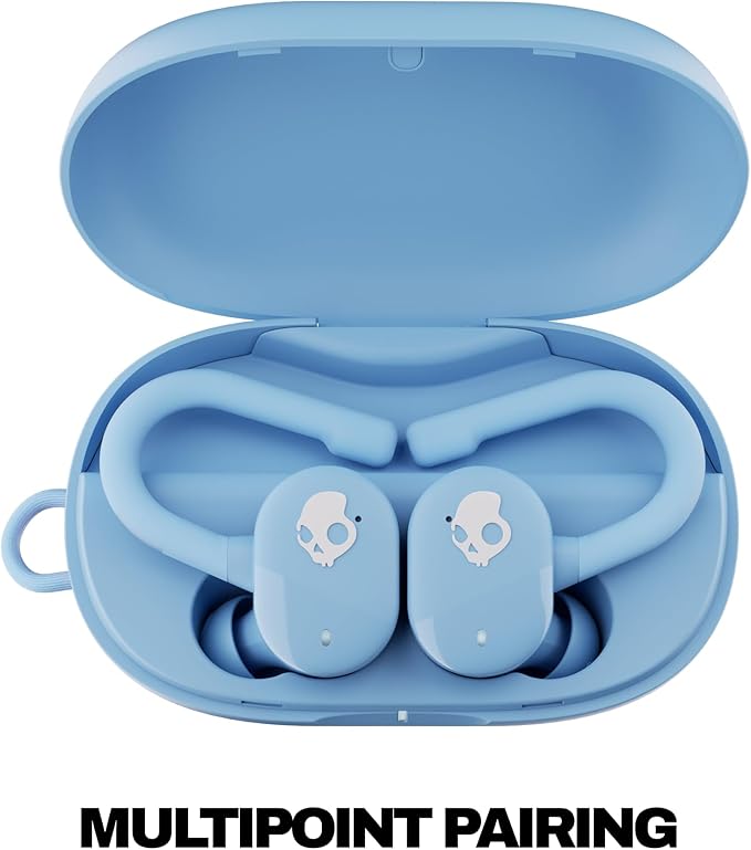 Skullcandy Push Play Active Wireless Earbuds Bluetooth Headphones Noise Isolating Fit 34 Hrs Battery Secure-Fit Over-Ear Hanger Sweat Water Resistant Microphone for iPhone Android - Preppy Blue