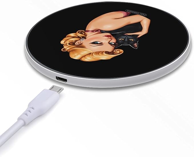 Pinup Lady Black Cat Wireless Charger Anti-Slip Wireless Charging Pad Slim Charger Mat for Men Women