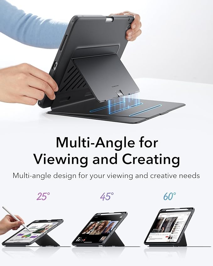 ESR for iPad Air 11 Inch Case M4/M3/M2 (2026/2025/2024) iPad Air 5th/4th Gen Case (2022/2020) Vertical Stand Cover Multi Stand Angles Ultra-Stable Cover with Pencil Holder Flip Series Black