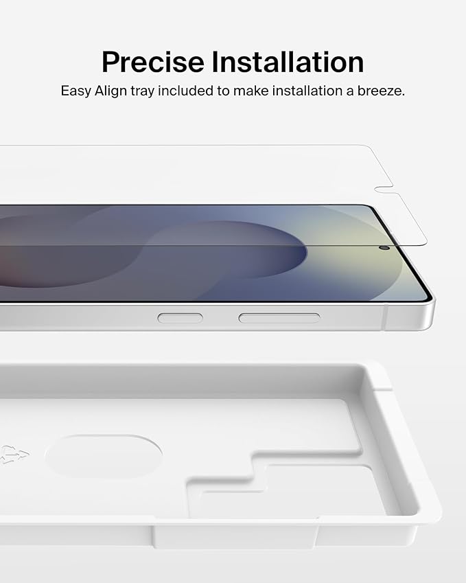 Belkin ScreenForce InvisiGlass Treated Screen Protector for Samsung Galaxy S25 Ultra 9H Hardness Scratch-Resistant Impact Protection w/Align Tray for Easy Application - Made with Recycled Glass