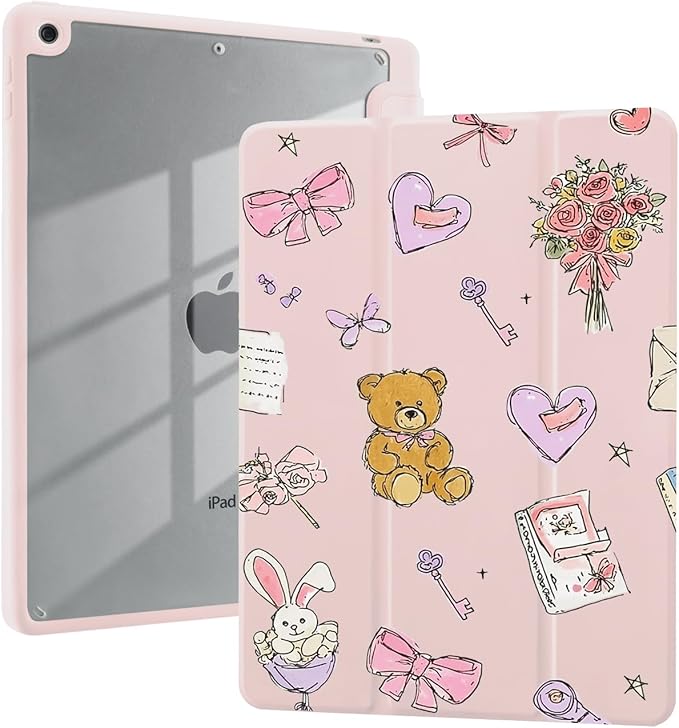 Cute Girls Preppy Case for iPad mini 7 (A17 Pro) 2024/iPad Mini 6 2021 8.3 Inch with Pencil Holder Trifold Stand Pink Leather Girly Cover Clear Back Shell Auto Wake/Sleep