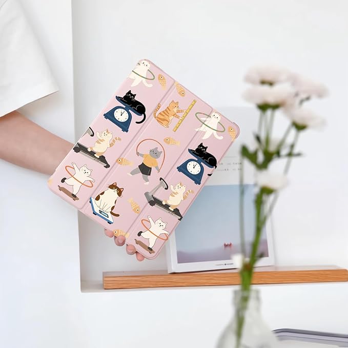 Cute Kawaii Cat Kitten for iPad Pro 11 Inch Case (M5/M4) 2025/2024 with Pencil Holder Auto Sleep/Wake Pink Leather Soft TPU Back Cover