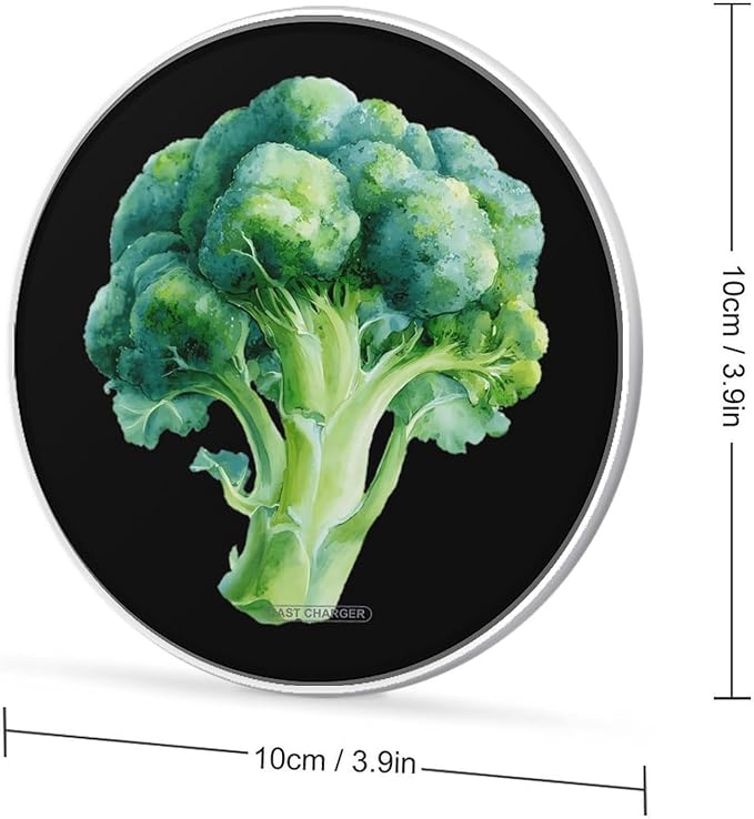 Watercolors Broccoli Fast Portable Charger 10W Funny Graphic Phone Charging Pad with USB Cable