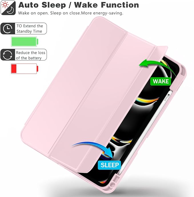 ZryXal iPad Pro 11 Inch Case (M5) 2025/ (M4) 2024 (Model: A2836/A2837/A3006) Trifold Stand Smart Cover with Pencil Holder and Soft TPU Back Auto Wake/Sleep (Pink)