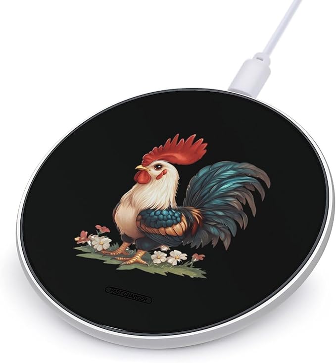 Rooster Flower Wireless Charger Anti-Slip Wireless Charging Pad Slim Charger Mat for Men Women