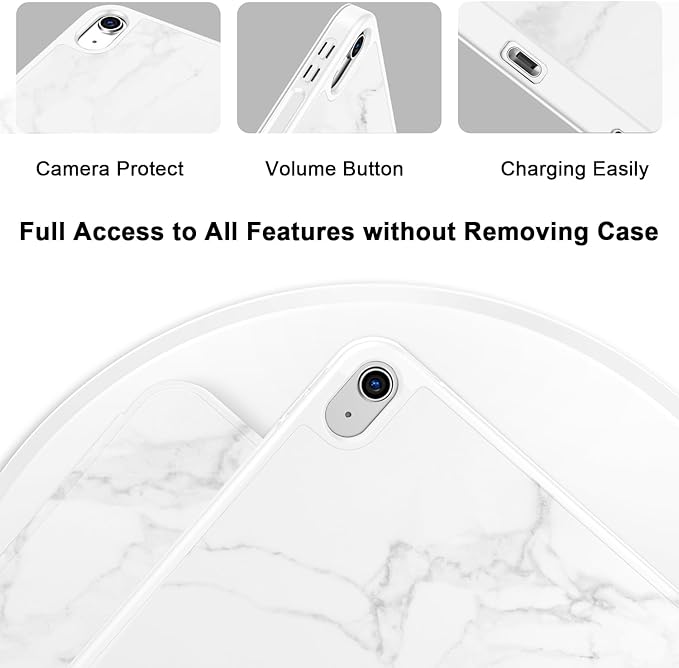 Case for iPad (A16) 11 Inch 2025/iPad 10th Generation 10.9 Inch 2022 Slim Trifold Stand Protective Cover with Pencil Holder and Soft TPU BackSupport Auto Sleep/Wake (Marble White)