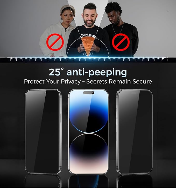 MAGIC JOHN 3rd Gen Upgraded for iPhone 14 Pro Privacy Screen Protector 6.1 Inch 25°Anti-Spy Screen Shockproof Tempered Glass Auto Dust-Removal Bubble Free Easy Installation 2 Pack