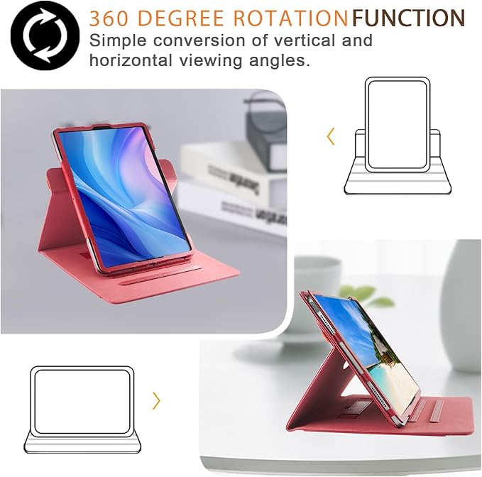 Case Compatible with Apple iPad Air 11-inch(M2) 2024/iPad Air 4/5th 2020/2022 10.9 Tablet PU Leather Business Cover for ipad Air5 /Air4/Pro 360 Rotating Cases Auto Wake/SleepRed