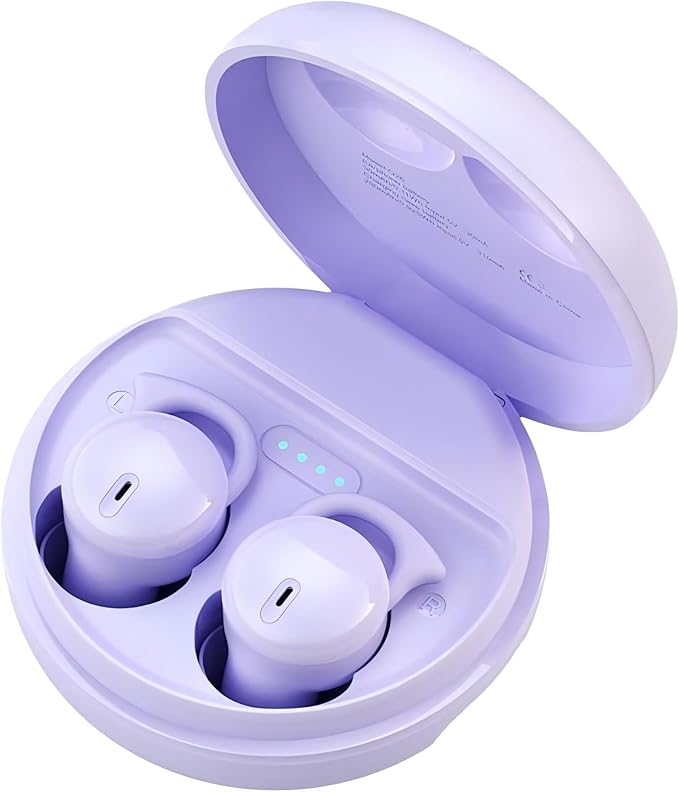 Invisible Sleep Headphones Sleep Earbuds for Side Sleepers Mini Noise Blocking Sleep Earphones Bluetooth 5.3 Wireless Earbuds for Sleeping Working Purple