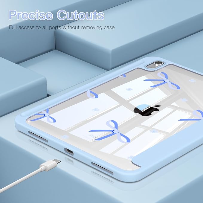 Teryeefi Case for iPad (A16) 11 inch 2025 &amp 10.9'' iPad 10th Generation 2022 3D Pattern Slim Lightweight Protective Cover with Stand Auto Wake/Sleep Function Clear PC +TPU Back Shell Blue Bow