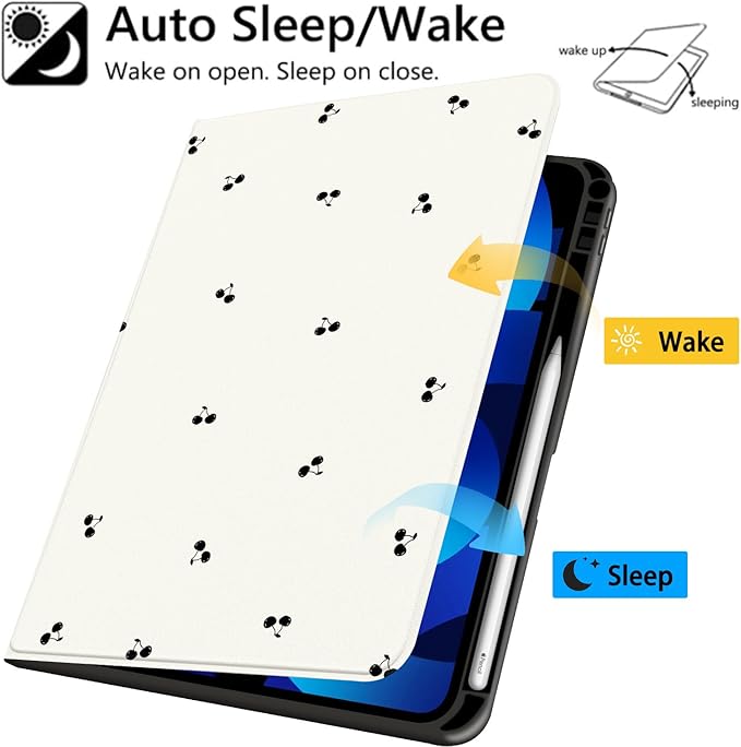 Cute Case for 11 iPad Pro(M4) 2024 5th GenCherry Textured Folio Case with Pencil Holder Multi-Angle View Adjustable Stand Auto Wake/Sleep for Women