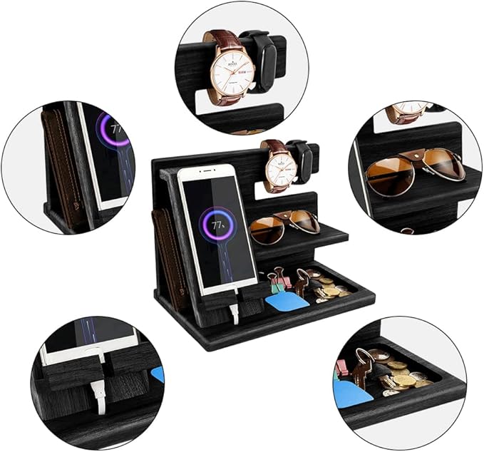 Gifts for Men Bedside Organiser Wood Phone Docking Station Dad Birthday Gifts for Him Nightstand Key Wallet Watch Stand Mens Gifts for Xmas Presents for Dad Husband Boyfriend Anniversary &amp Christm