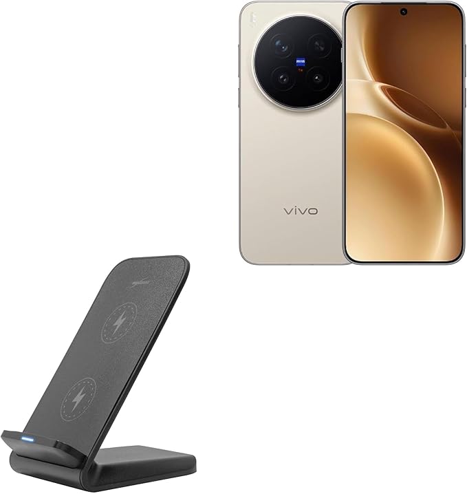BoxWave Charger Compatible with vivo X300 Pro - Wireless QuickCharge Stand (15W) Desktop Viewing Qi Wireless Charging - Jet Black
