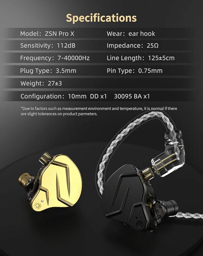 erjigo KZ ZSN PRO X Hybrid Banlance Armature with Dynamic in-Ear Earphone ERJIGO ZSNPROX 1BA+1DD HiFi Headset ZSNPRO X erabuds (Without Mic Black)