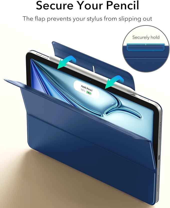 ESR for iPad Air 11 Inch Case M4/M3/M2 (2026/2025/2024) iPad Air 5th/4th Gen (2022/2020) Powerful Magnetic Attachment Slim Trifold Stand Case Auto Wake/Sleep Durable Protection Navy Blue