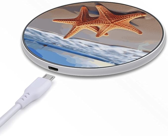 Starfish on The Beach Wireless Charger Fast Wireless Charging Pad with USB Cable 10W Anti-Slip Magnetic Wireless Charger Portable Slim Charger Puck Travel Charging Station