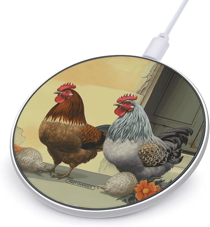 Italian Chickens Wireless Charger Fast Wireless Charging Pad with USB Cable 10W Anti-Slip Magnetic Wireless Charger Portable Slim Charger Puck Travel Charging Station