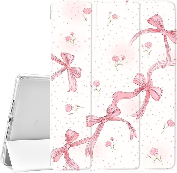 JOYLAND Cute Pink Bow Case for iPad 10th Generation 10.9 inch/iPad (A16) 11th Generation 11 Inch 2025 with Pencil HolderTrifold Stand Protective Cover with Soft TPU BackWhite
