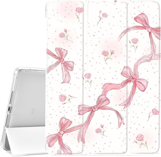 JOYLAND Cute Pink Bow Case for iPad 10th Generation 10.9 inch/iPad (A16) 11th Generation 11 Inch 2025 with Pencil HolderTrifold Stand Protective Cover with Soft TPU BackWhite
