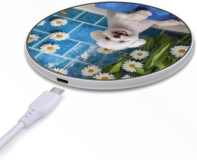Cute Bichon Frise Bathroom Wireless Charger Anti-Slip Wireless Charging Pad Slim Charger Mat for Men Women
