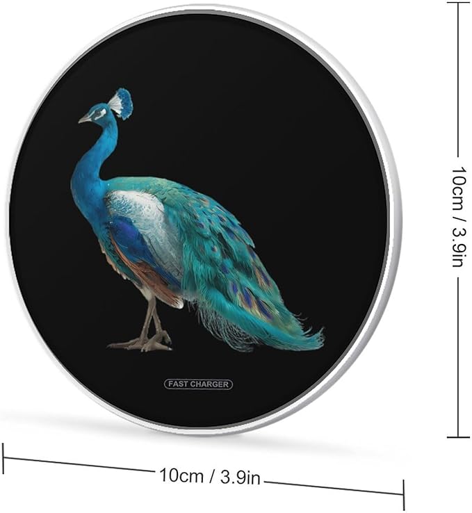 Peacock Bird Fast Portable Charger 10W Funny Graphic Phone Charging Pad with USB Cable