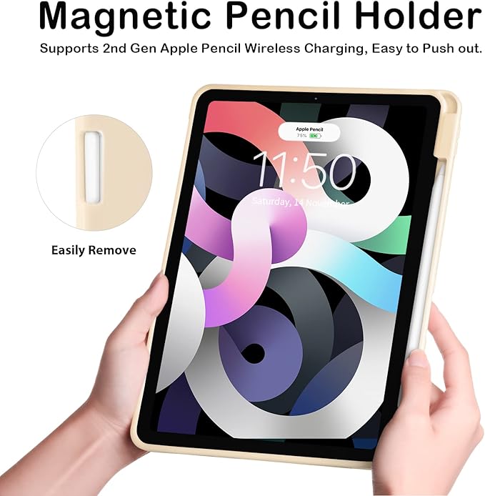 SIWENGDE Cases for iPad Pro 12.9 Case 6th/5th/4th Generation (2022/2021/2020) with Pencil Holder [Apple Pencil Wireless Charging] Soft TPU Smart Tri-fold Stand Protective Cover(Champagne Gold)
