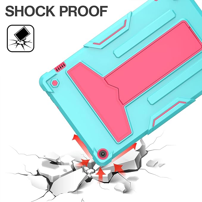 Shockproof Case for Fire HD 10 Tablet (7th/9th Generation 2017/2019 Version) Techcircle Multi-Angle Heavy Duty Bumper Defender Child Proof Rugged Case w/Kickstand Silicone Hybrid Cover Green+Rose