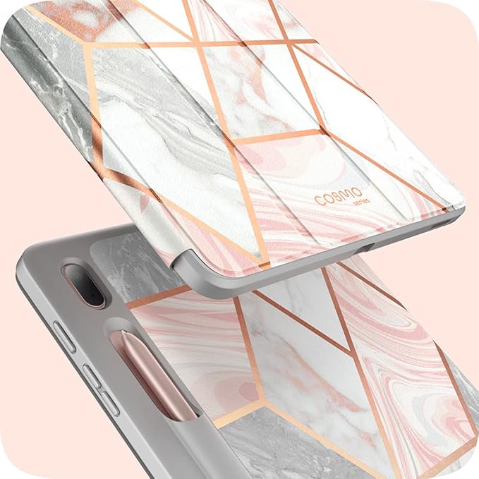 i-Blason Cosmo Case for Samsung Galaxy Tab S7 FE 12.4 2021 Release Only Full-Body Trifold with Built-in Screen Protector Protective Smart Cover with Auto Sleep/Wake &amp Pencil Holder (Marble)