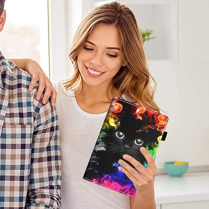 Case for Amazon Kindle Fire HD 10 Tablet 10.1 (9th/7th Generation 2019/2017 Release) Premium PU Leather Stand Cover with Smart Auto Wake Cute Black Cat Face