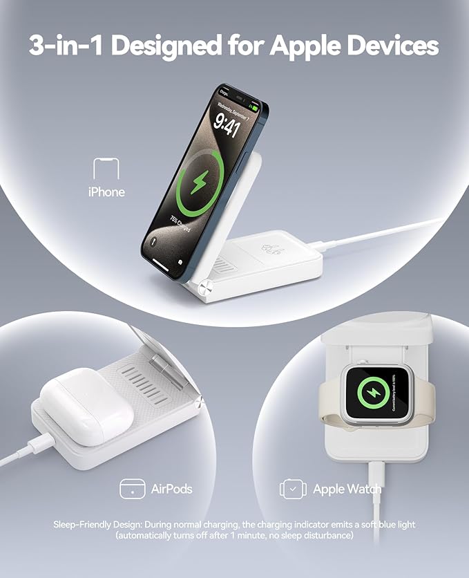 3 in 1 Charging Station 25W Foldable Magnetic Fast Wireless Charger Stand for Apple Multiple Devices Travel Charger for iPhone 17 16 15 14 13 12 Series Watch AirPods 4/3/2/Pro